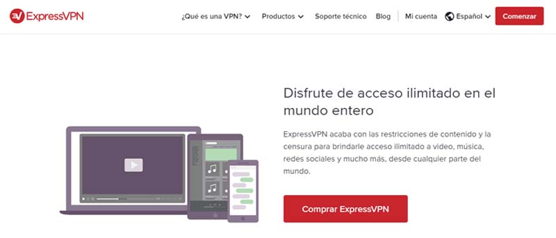 homepage de expressvpn que muestra una computadora y texto 