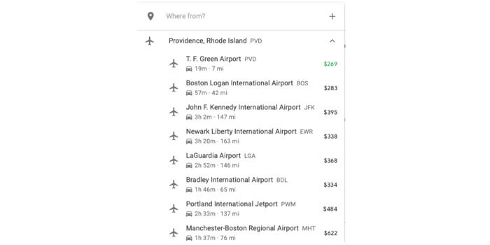 Lista de aeropuertos y compración de precios de vuelos