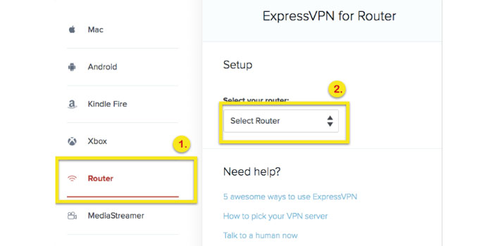 Escoger tipo de router en ExpressVPN
