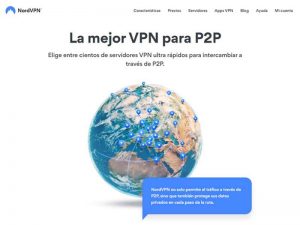 homepage de nordvpn con fondo blanco e imagen de un mundo