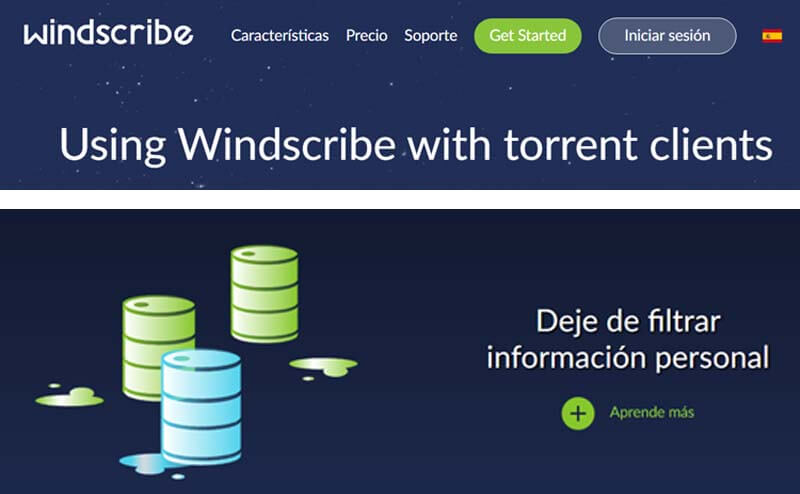 página web de Windscribe con texto